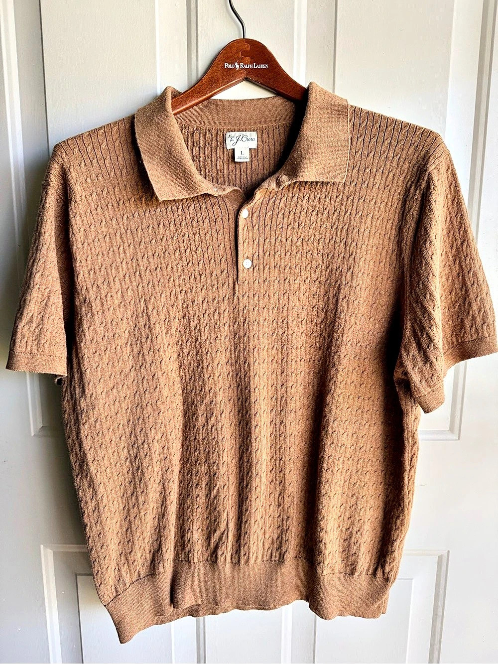 J.Crew Short-sleeve cotton cable-knit sweater-polo Textured Knit Polo in Brown